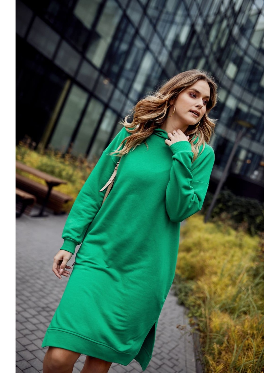 Rochie sport midi cu gluga, verde FI725 - Magazin online - Boutique